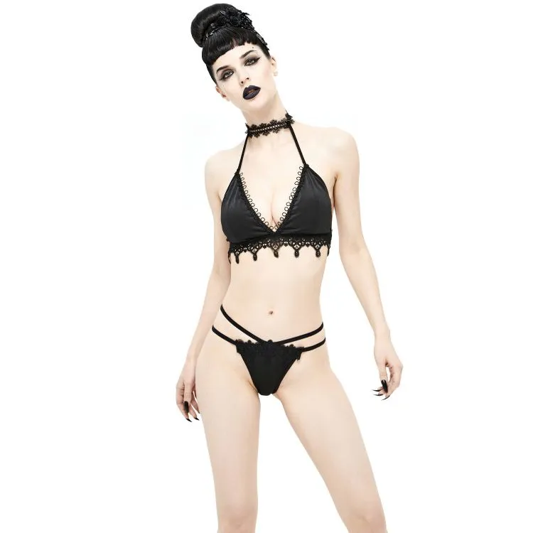 Bikini 'Narcissa' Noir avec Tour de Cou en Dentelle