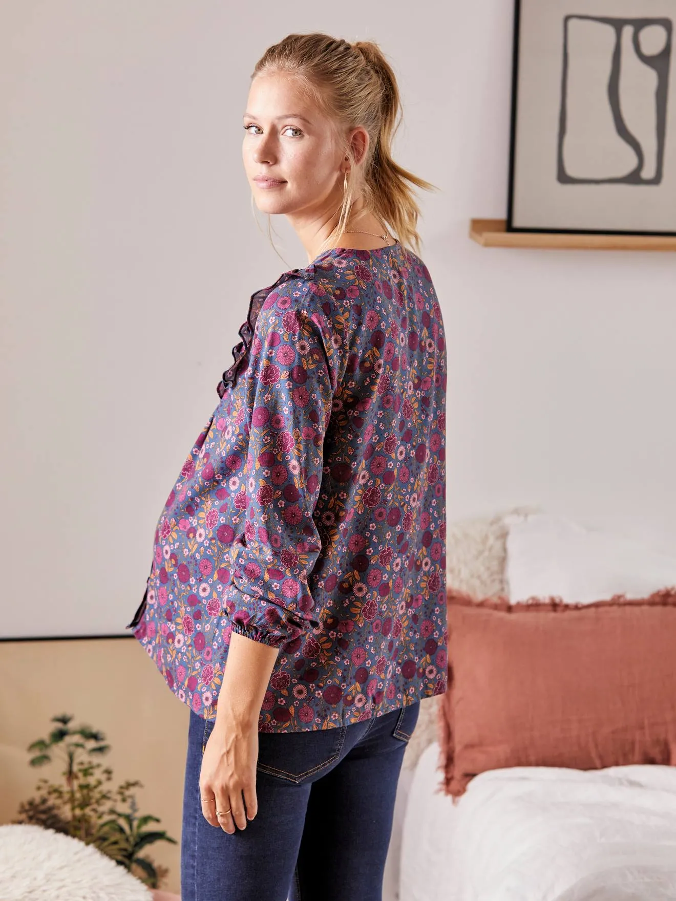 Blouse imprimée boutonnée grossesse et allaitement bleu marine - Vertbaudet