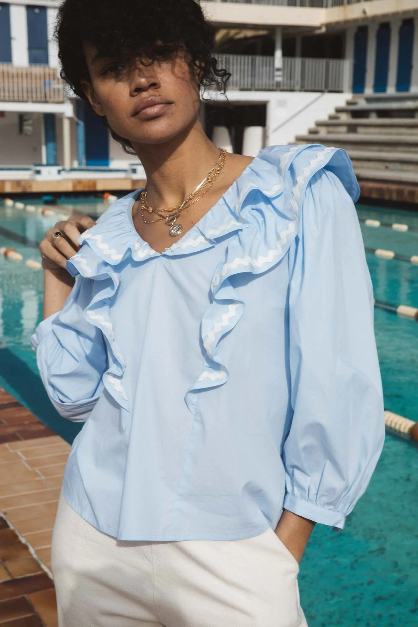 Blouse Récif chambray bleu