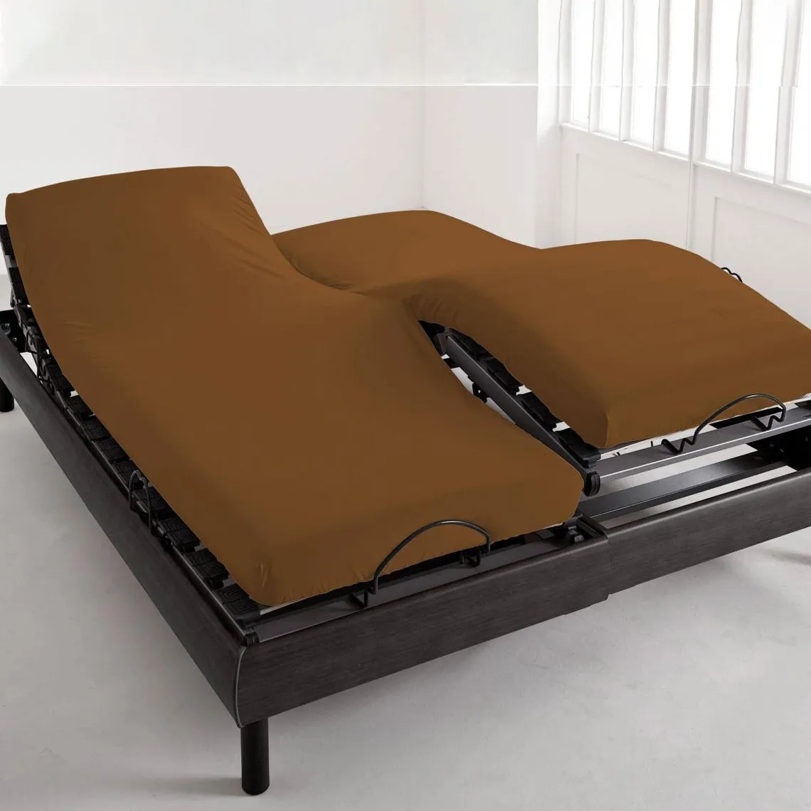 Drap housse lit Articulé Tête et pieds relevables Coton Marron caramel | 3 Suisses