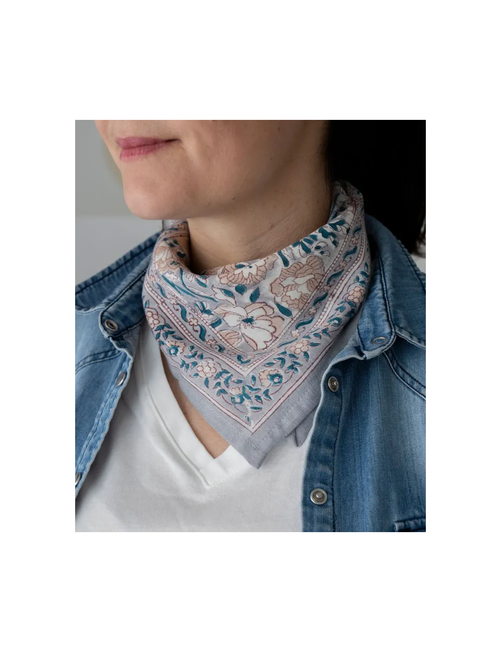 Foulard, bandana imprimé Blockprint - Bohème-chic - Bindi Atelier