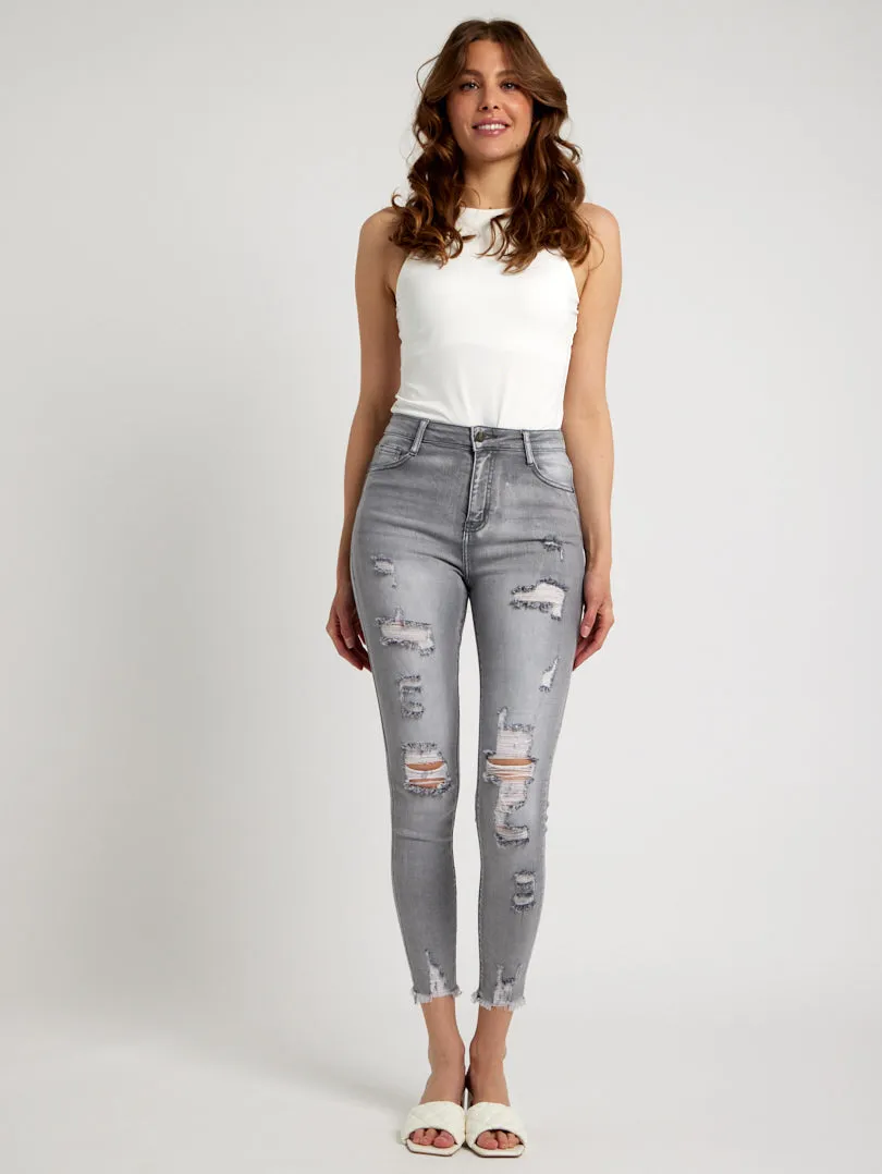 Jean skinny destroy ourlet effiloché
