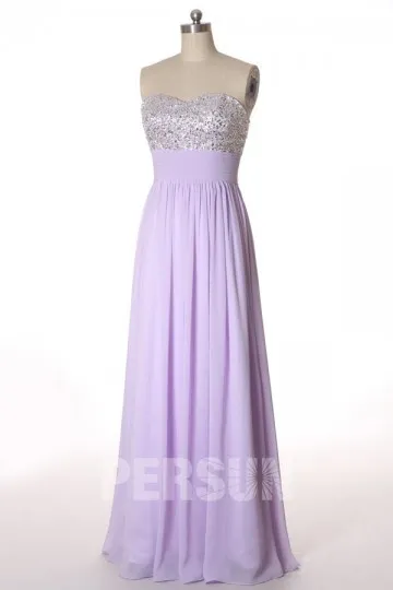 Robe violette pour mariage longue bustier coeur pailleté