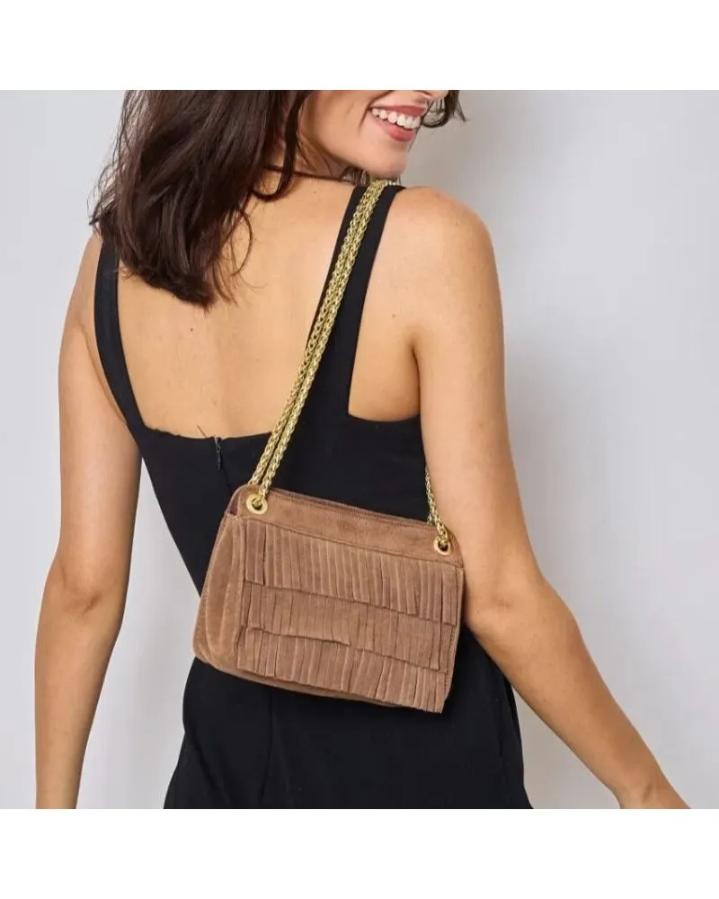 Sac à franges Siena | Daim taupe | Zosha Collection