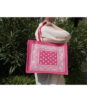 SANTAÏA cabas rose motif bandana blanc aspect jute idéal ville plage